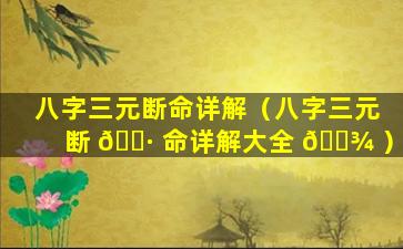 八字三元断命详解（八字三元断 🕷 命详解大全 🌾 ）